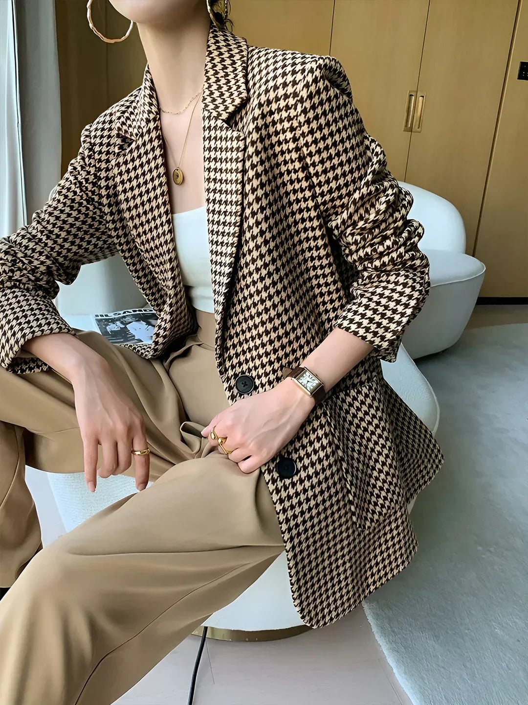 Belford Kemerli Kazayağı Desenli Blazer Ceket - Phentora