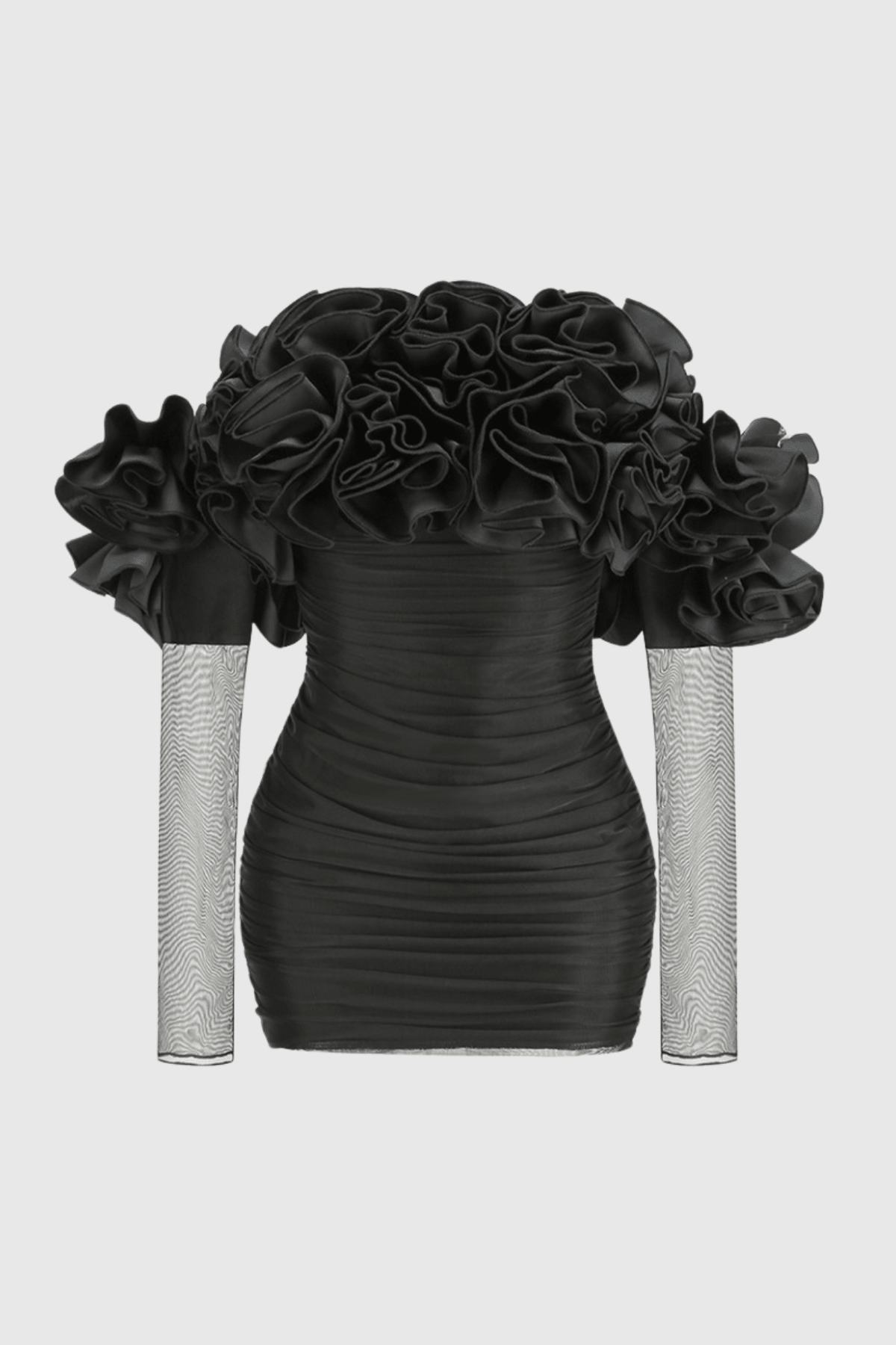 Joyanne Omuzları Açık Flower Tül Mini Elbise - Phentora
