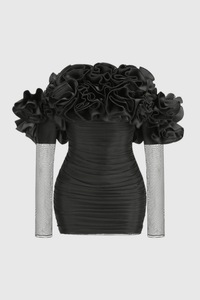 Joyanne Omuzları Açık Flower Tül Mini Elbise - Phentora