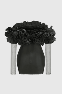 Joyanne Omuzları Açık Flower Tül Mini Elbise - Phentora