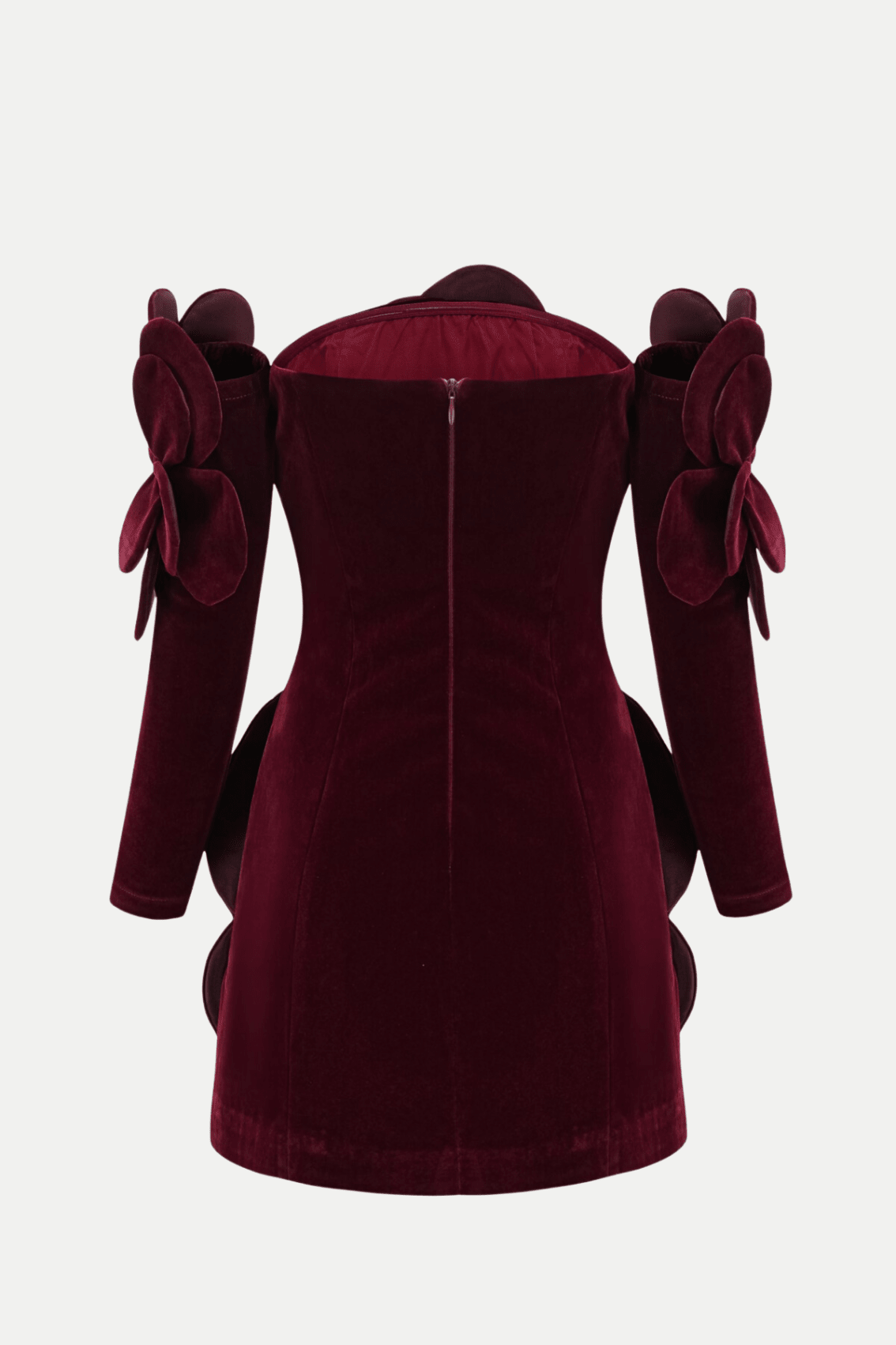 Kerio Çiçek Desenli Appliqué Kadife Mini Elbise - Kırmızı - Phentora