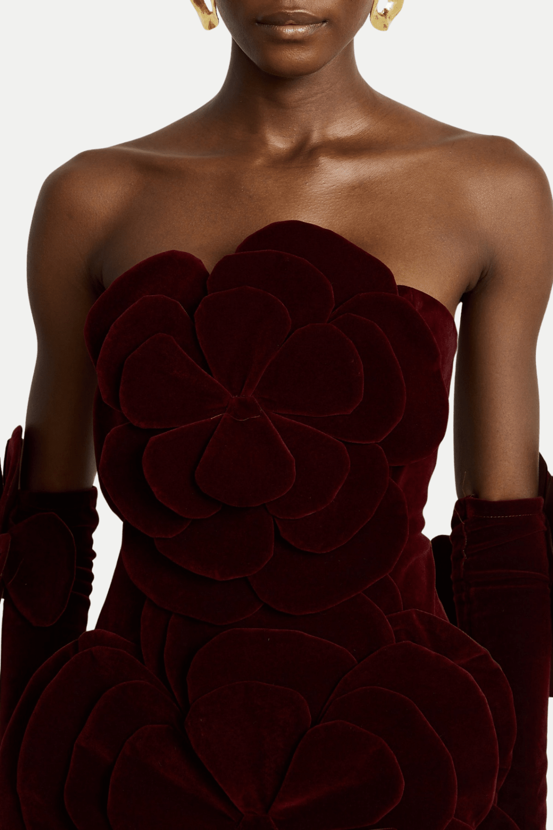 Kerio Çiçek Desenli Appliqué Kadife Mini Elbise - Kırmızı - Phentora