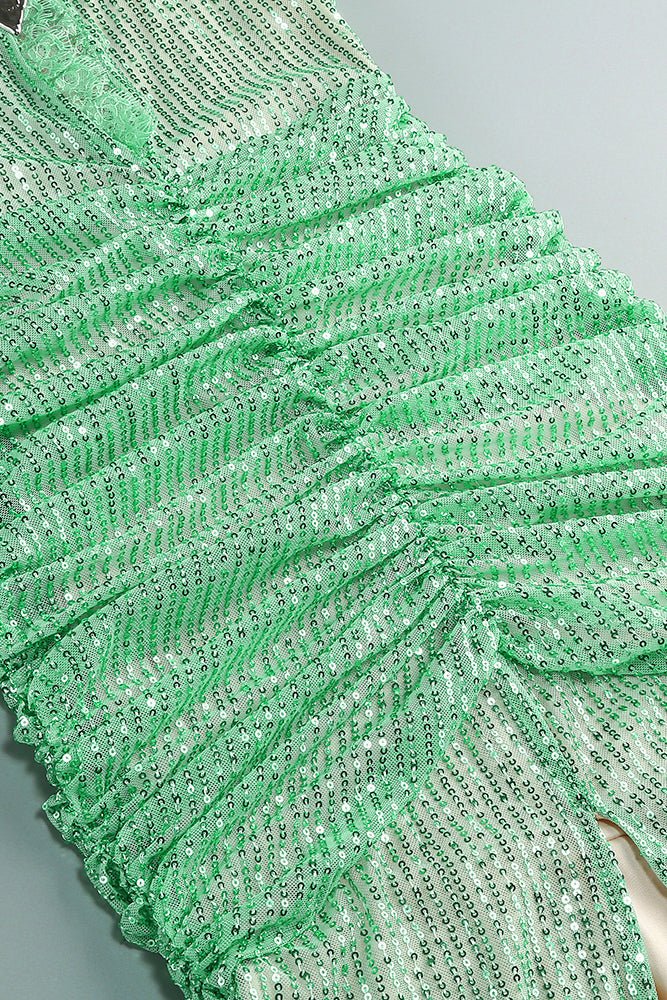 Payetli - embroidered Büzgü Detaylı Yırtmaçlı Abiye Elbise - Phentora