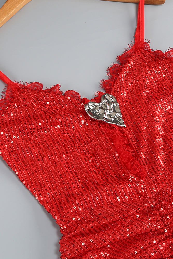 Payetli - embroidered Büzgü Detaylı Yırtmaçlı Abiye Elbise - Phentora