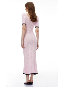 Pembe Dokulu Triko Midi Elbise - Phentora