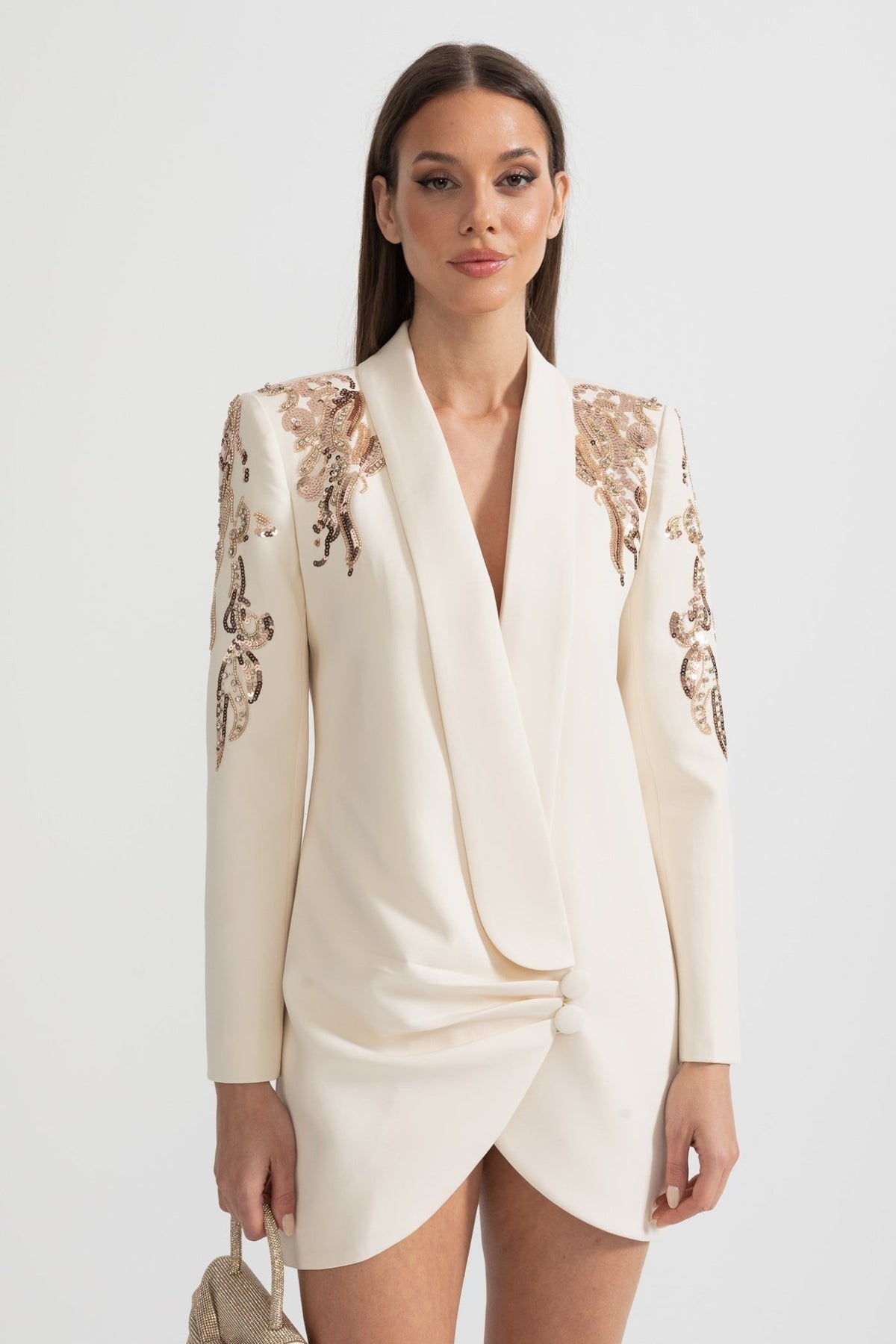 Karmaşık Omuz İşlemeli Drapeli Blazer - Phentora