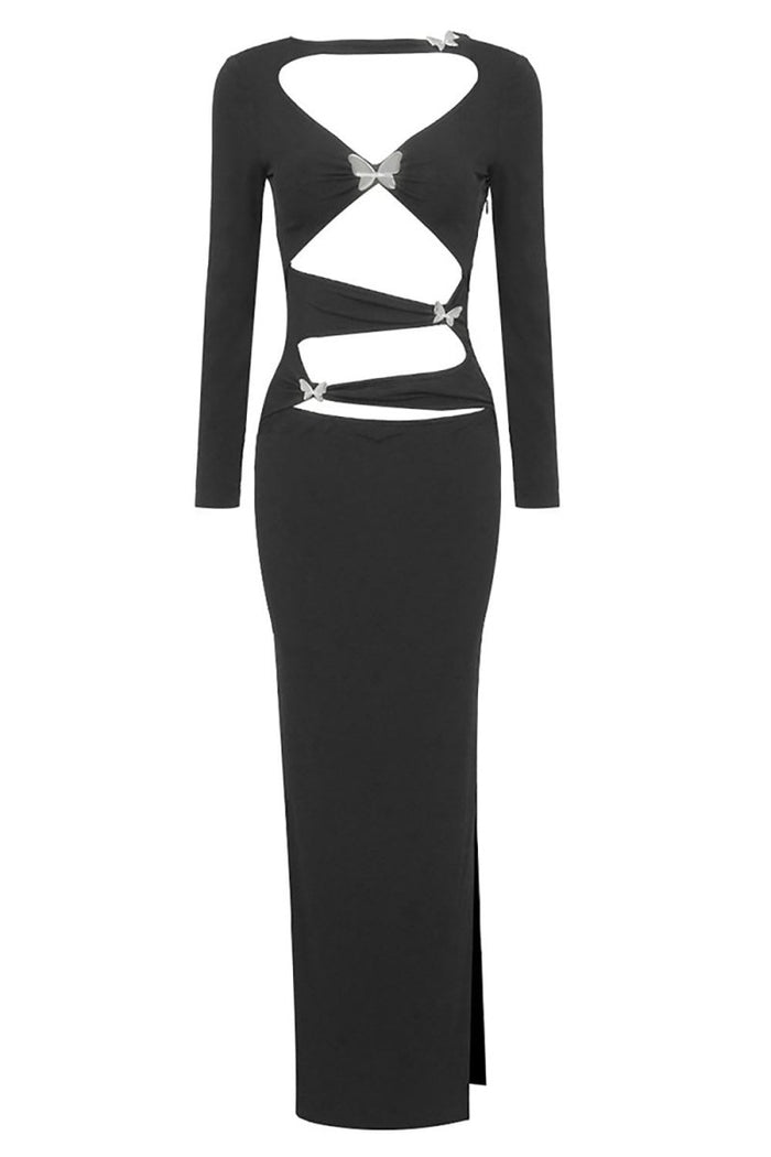 Kelebek Pencere Detaylı Midi Elbise - Phentora