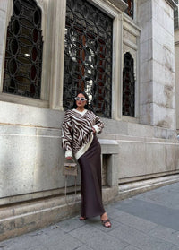 Charm Zebra Desenli Oversize Kazak - Phentora
