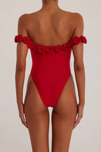 3D Çiçek Straplez Body - Kırmızı - Phentora