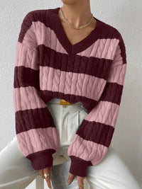 Varsity Çizgili Örgü Triko Kazak - Phentora