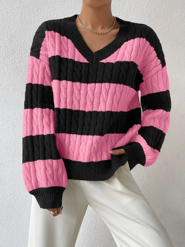 Varsity Çizgili Örgü Triko Kazak - Phentora