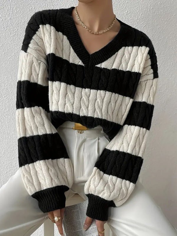 Varsity Çizgili Örgü Triko Kazak - Phentora
