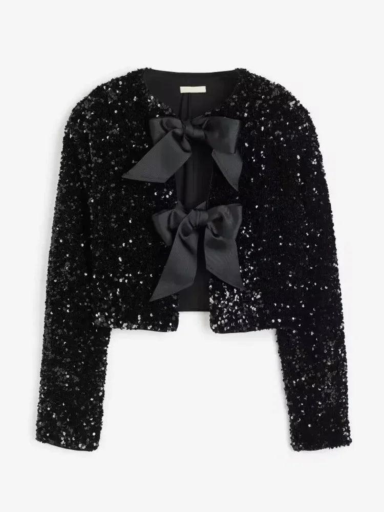 Sütlü Beyaz İnci Süslemeli Fiyonklu Blazer - Phentora