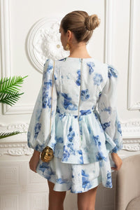 Romantic Mini Elbise ve Peplum Detaylı - Beyaz - Mavi - Phentora