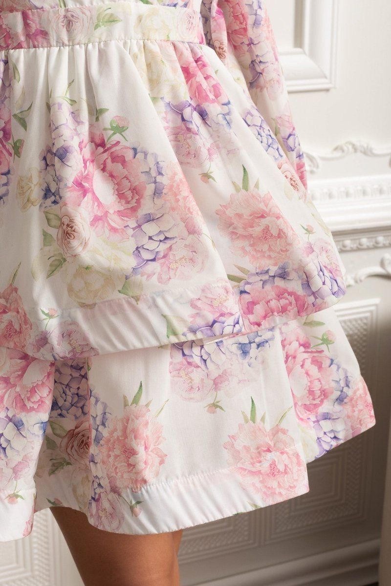 Romantic Mini Elbise ve Peplum Detaylı - Beyaz/Pembe - Phentora
