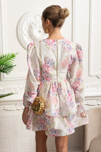 Romantic Mini Elbise ve Peplum Detaylı - Beyaz/Pembe - Phentora