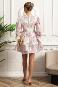 Romantic Mini Elbise ve Peplum Detaylı - Beyaz/Pembe - Phentora