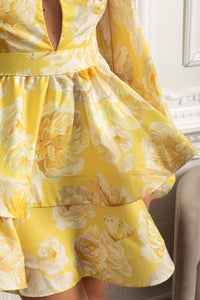 Romantic Mini Elbise ve Peplum Detaylı - Sarı - Phentora