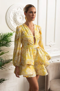 Romantic Mini Elbise ve Peplum Detaylı - Sarı - Phentora