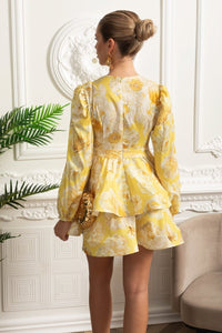 Romantic Mini Elbise ve Peplum Detaylı - Sarı - Phentora