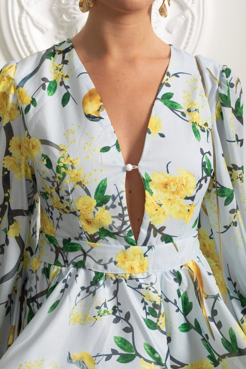 Romantic Mini Elbise ve Peplum Detaylı - Gök Mavisi - Phentora