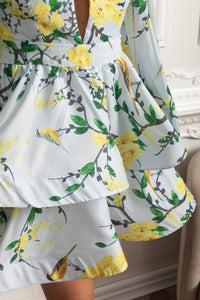 Romantic Mini Elbise ve Peplum Detaylı - Gök Mavisi - Phentora