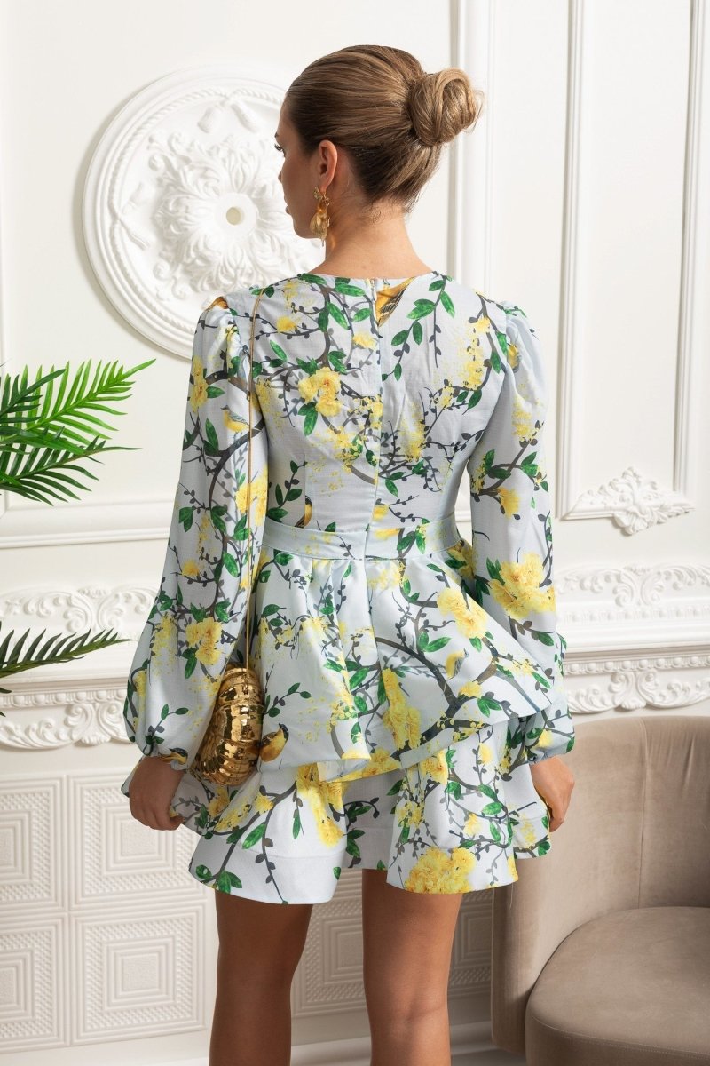 Romantic Mini Elbise ve Peplum Detaylı - Gök Mavisi - Phentora