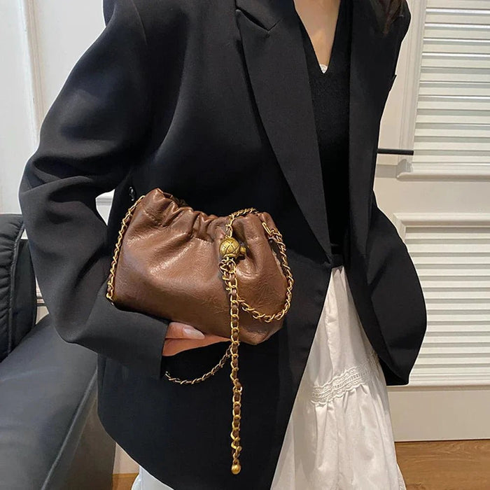 Vintage Zincir Detaylı Soft Clutch Çanta - Phentora