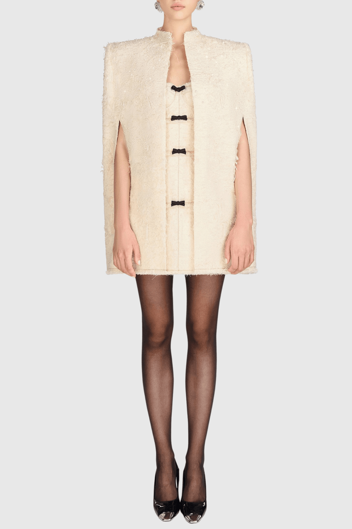 Santos Fiyonk Detaylı Jacquard Mini Elbise - Bej - Phentora
