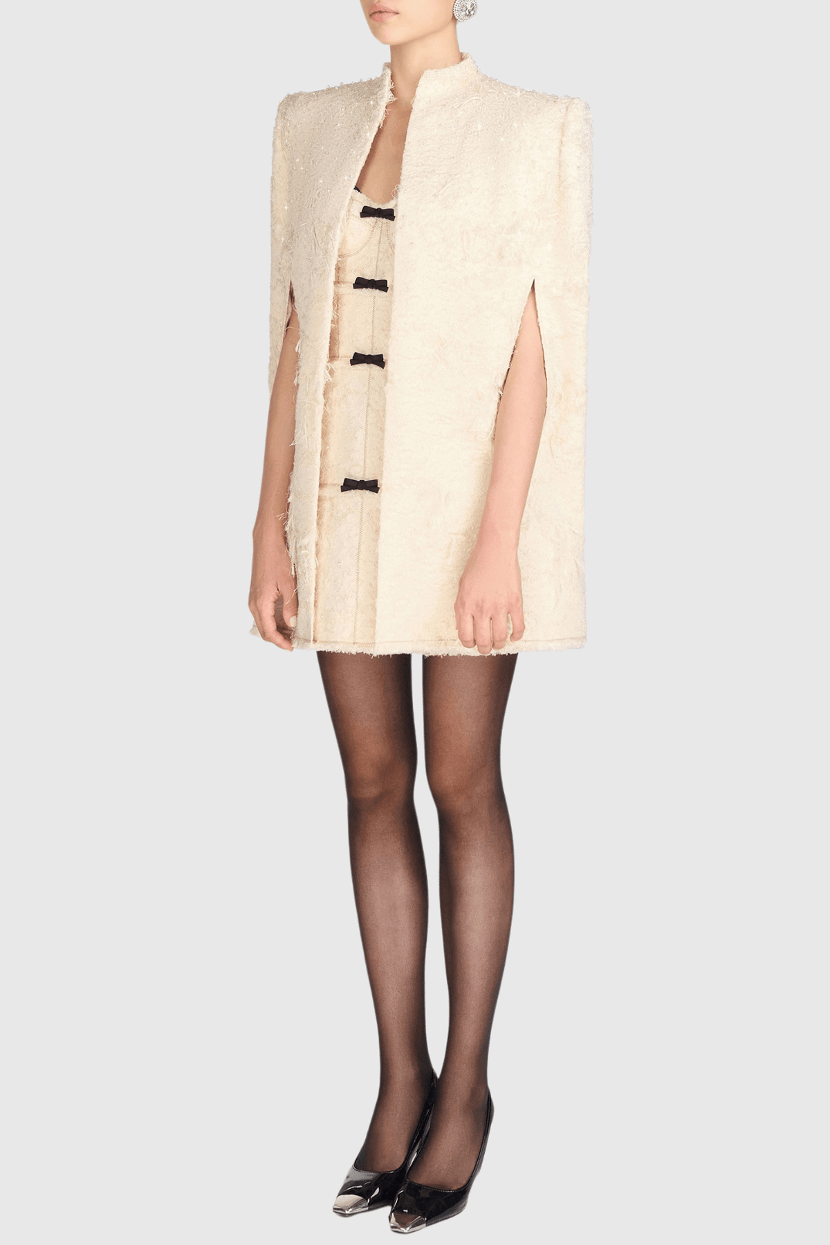 Santos Fiyonk Detaylı Jacquard Mini Elbise - Bej - Phentora