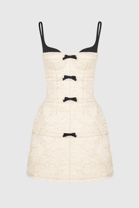 Santos Fiyonk Detaylı Jacquard Mini Elbise - Bej - Phentora