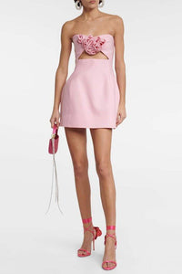 Sara Rose Straplez Pencere Detaylı Mini Elbise - Pembe - Phentora