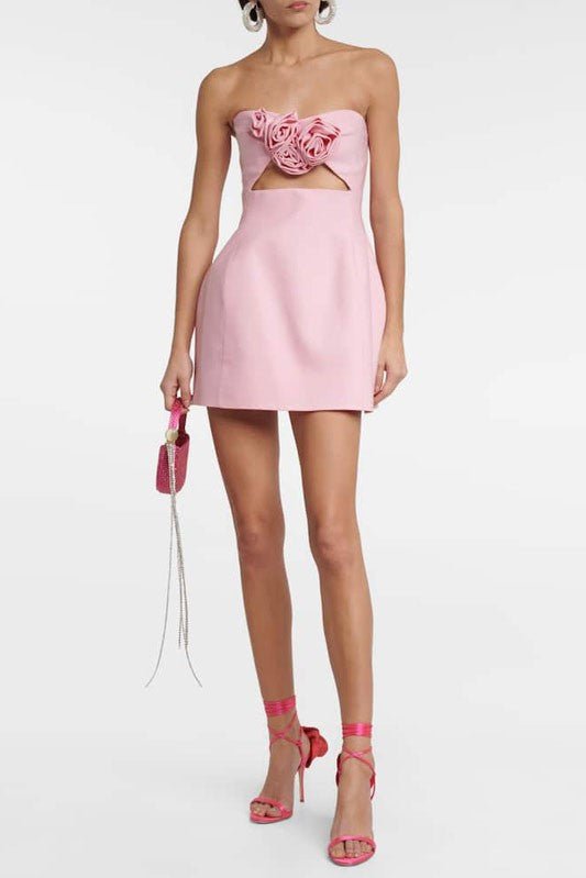 Sara Rose Straplez Pencere Detaylı Mini Elbise - Pembe - Phentora
