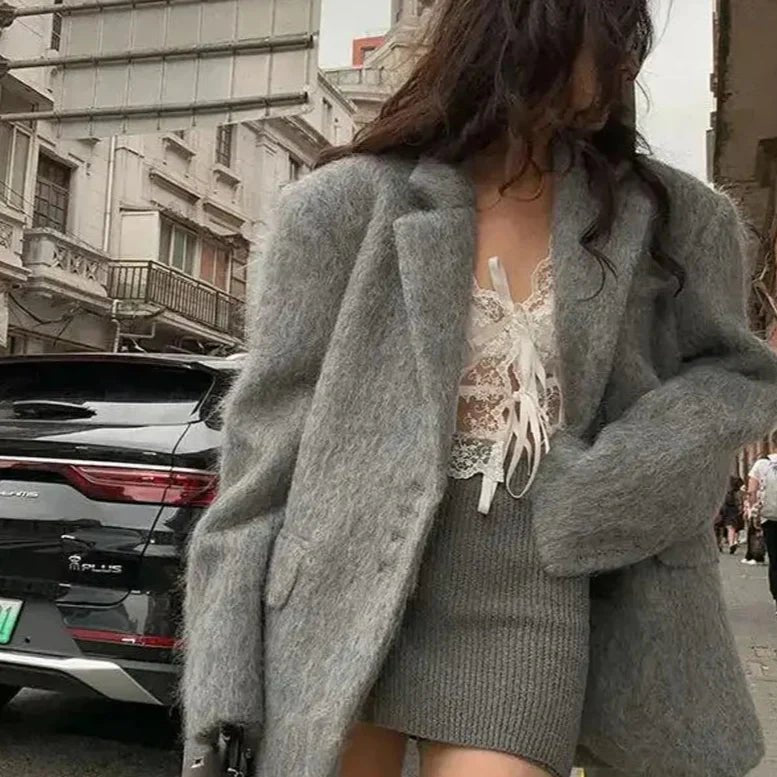 Hazelwood Dokulu Yün Karışımlı Blazer Ceket - Phentora