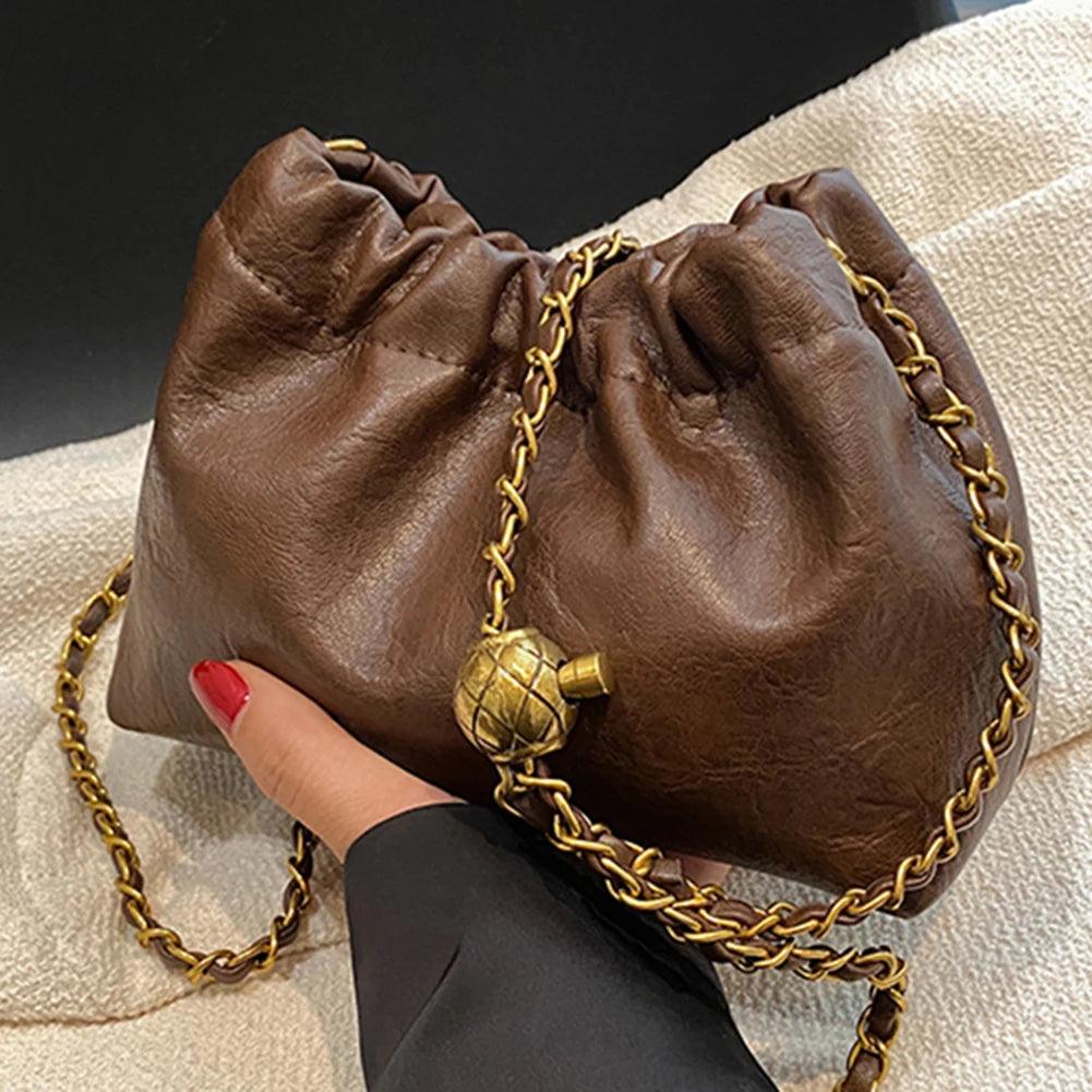 Vintage Zincir Detaylı Soft Clutch Çanta - Phentora