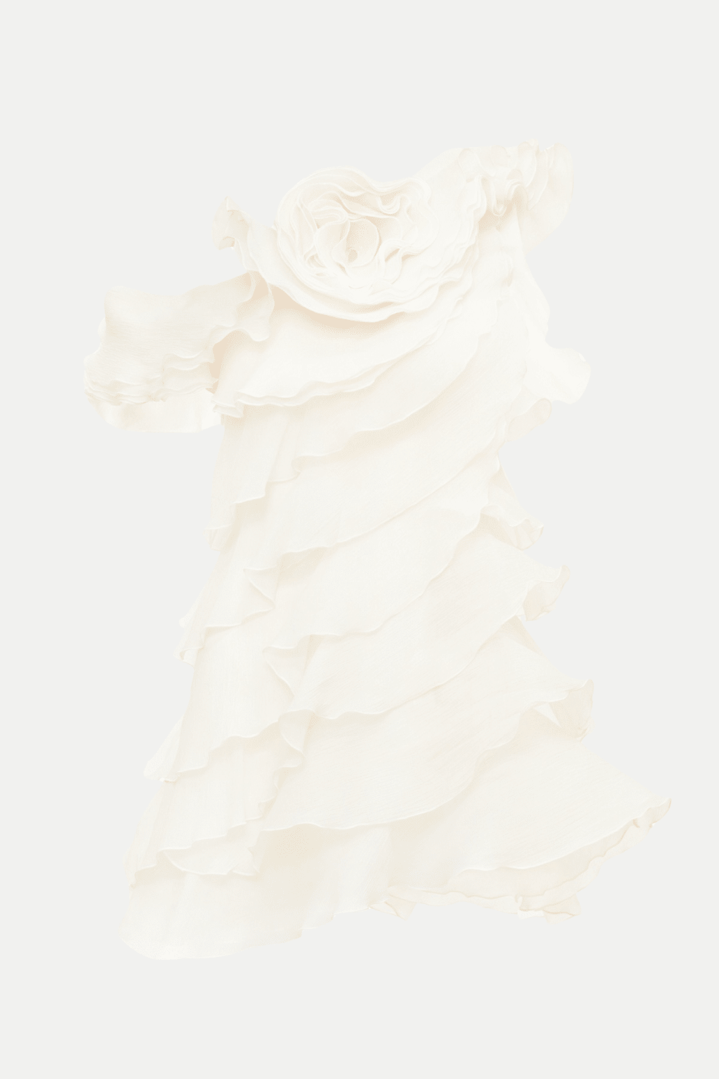 Shelyn Flower One Shoulder Fırfırlı Mini Elbise - Bej - Phentora