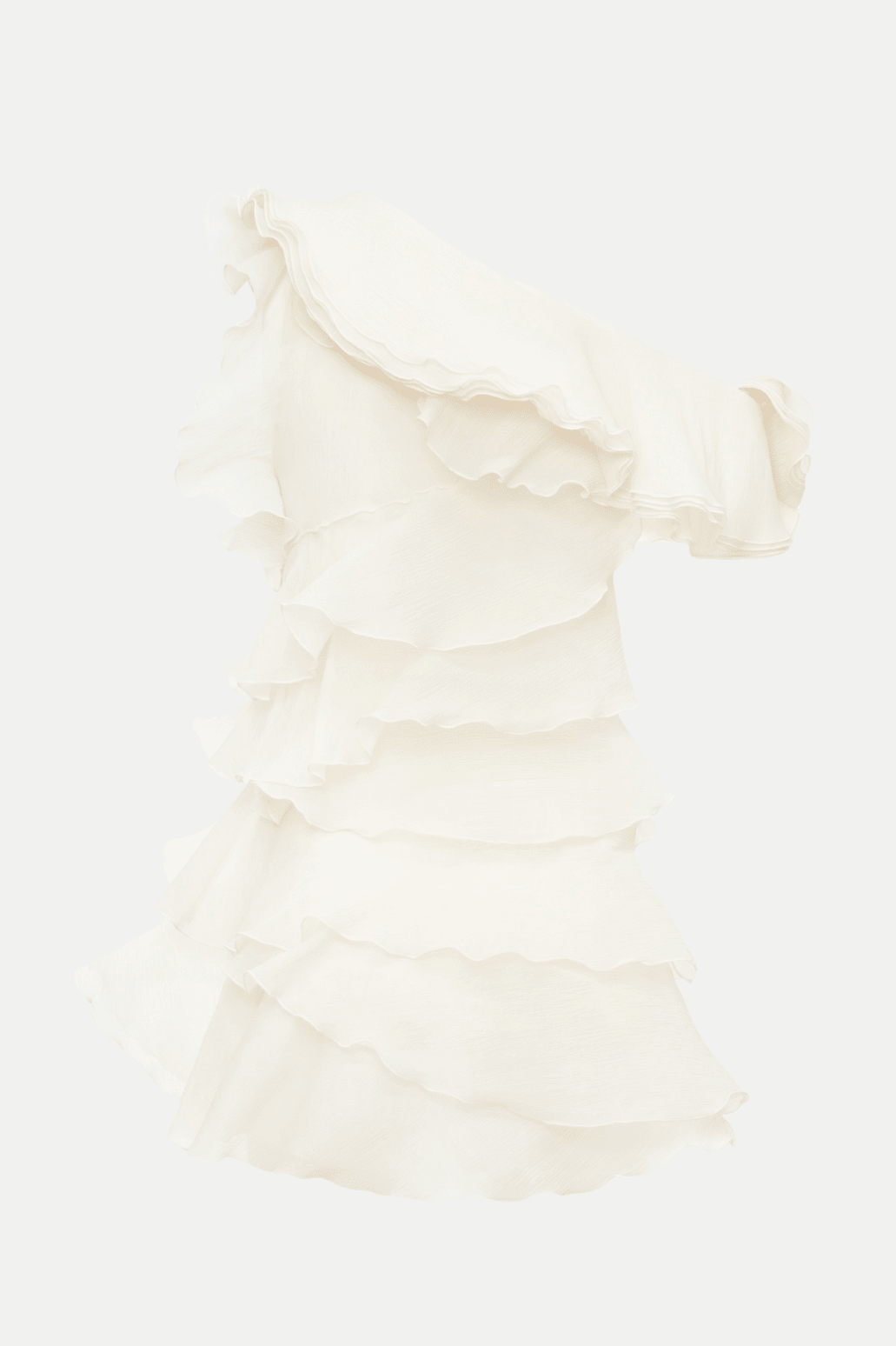 Shelyn Flower One Shoulder Fırfırlı Mini Elbise - Bej - Phentora