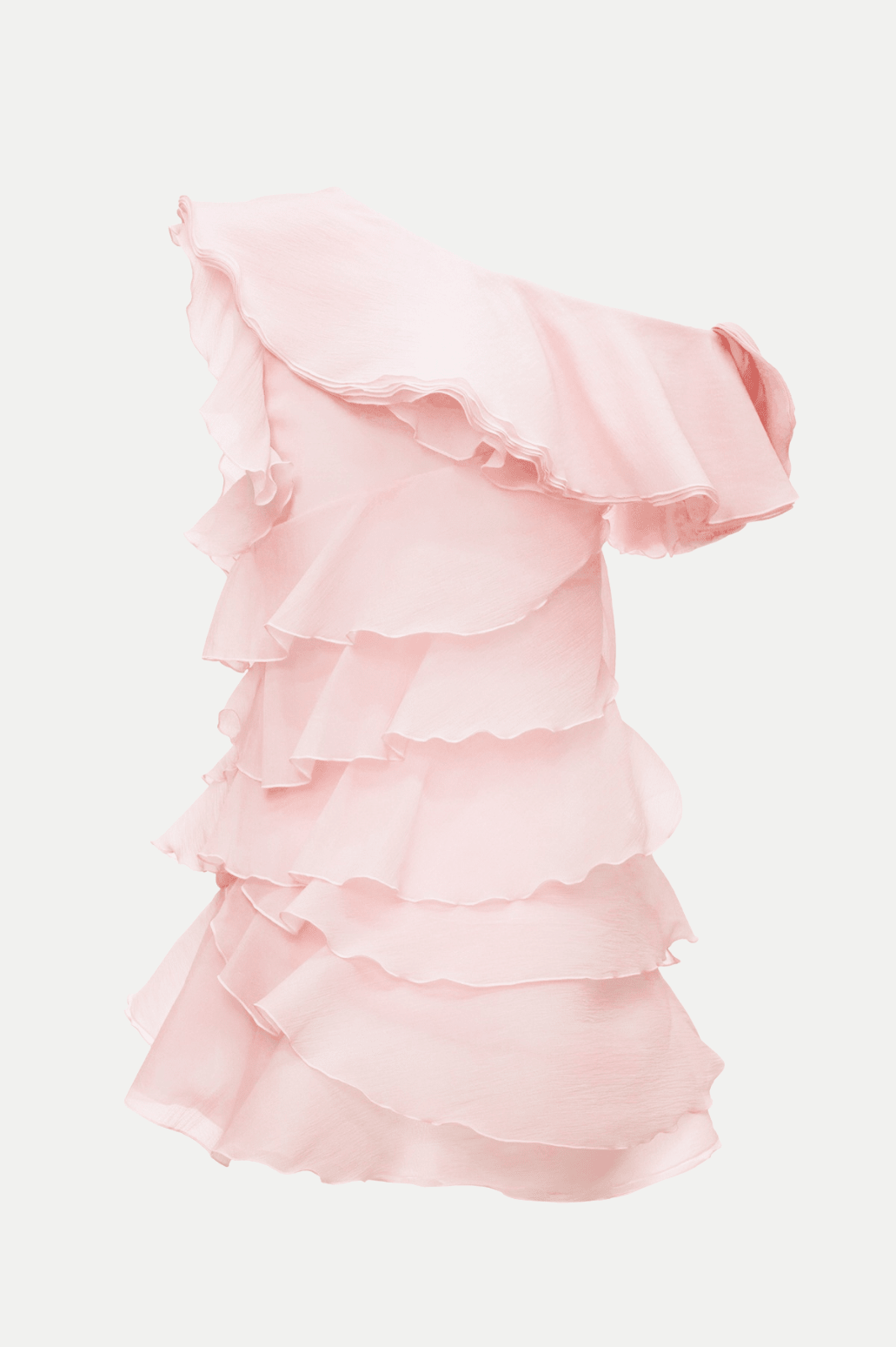 Shelyn Flower One Shoulder Fırfırlı Mini Elbise - Pembe - Phentora