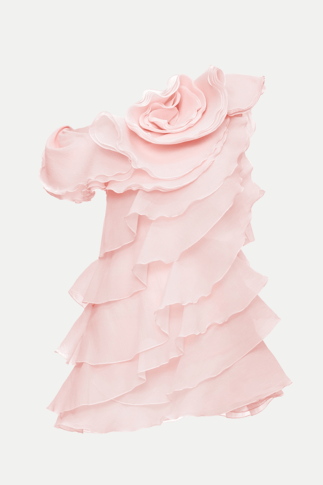 Shelyn Flower One Shoulder Fırfırlı Mini Elbise - Pembe - Phentora