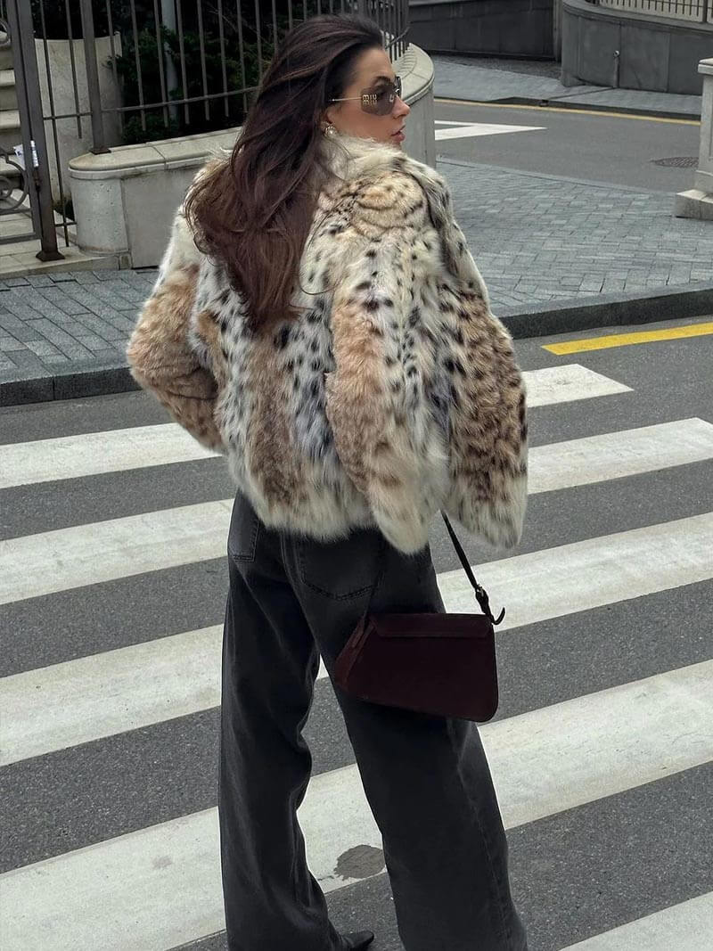 Sienna - Leopar Desenli Suni Kürk Ceket - Phentora