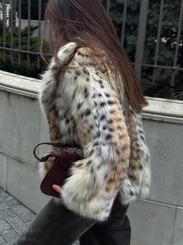 Sienna - Leopar Desenli Suni Kürk Ceket - Phentora