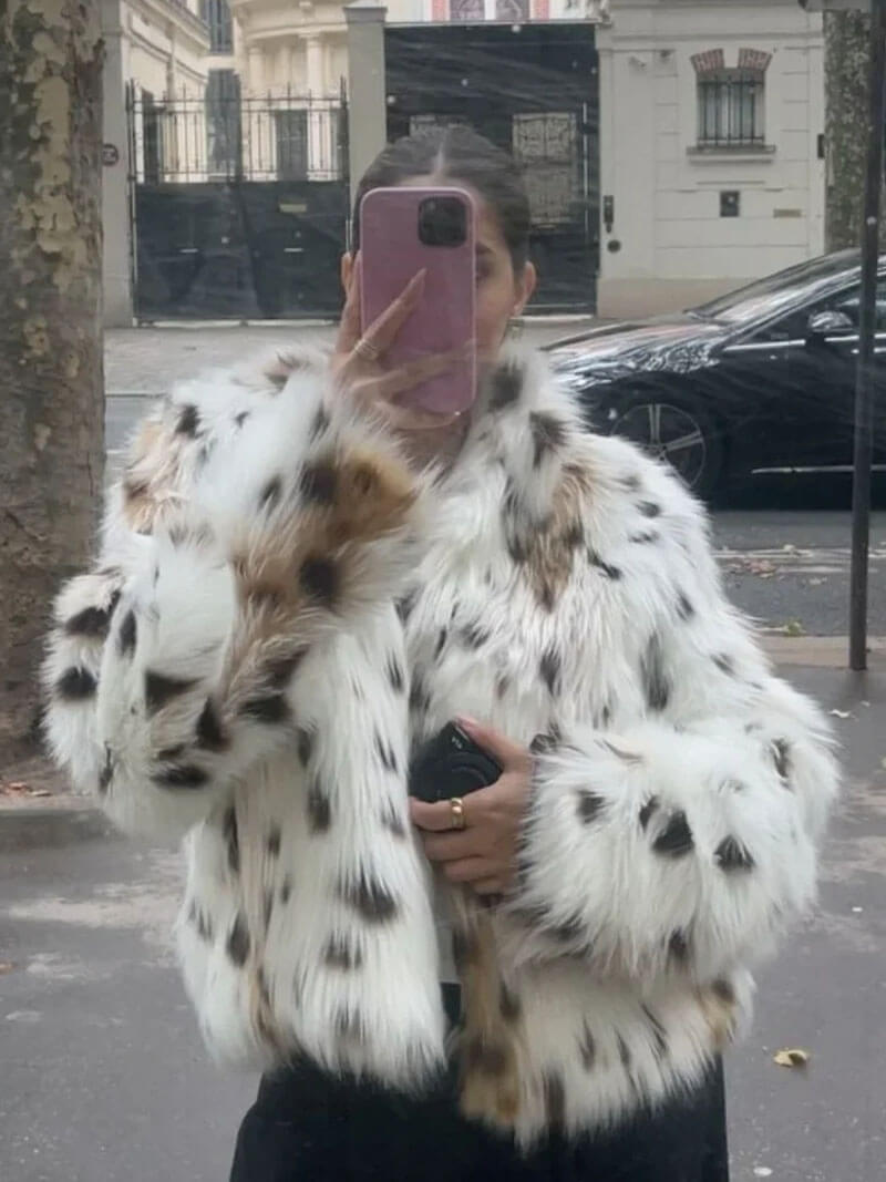 Sienna - Leopar Desenli Suni Kürk Ceket - Phentora