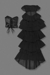 Korse Ballet Russes Abiye Elbise - Siyah - Phentora