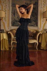 Korse Ballet Russes Abiye Elbise - Siyah - Phentora