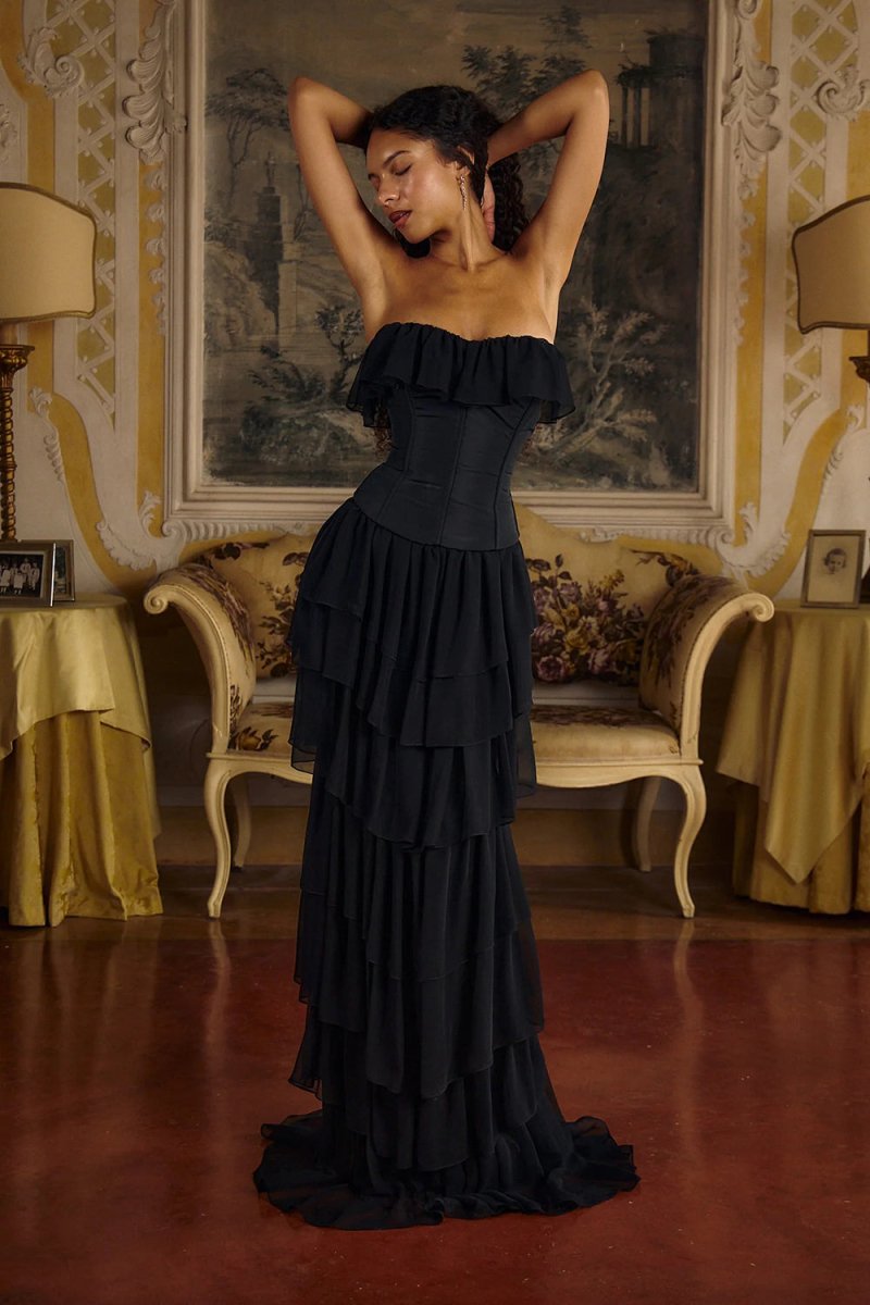 Korse Ballet Russes Abiye Elbise - Siyah - Phentora
