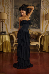 Korse Ballet Russes Abiye Elbise - Siyah - Phentora