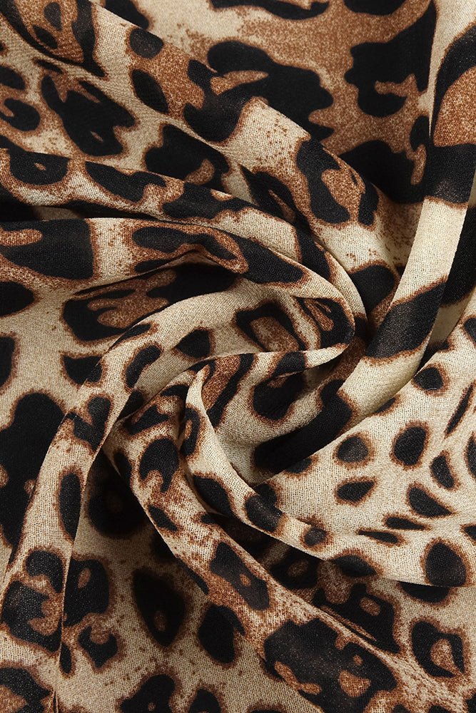 Crush Leopar Kadife Uzun Elbise - Phentora