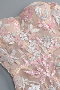 Çiçek Payet İşlemeli Tül Elbise - Pembe - Phentora