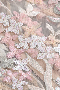 Çiçek Payet İşlemeli Tül Elbise - Pembe - Phentora