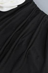 3D Çiçek Aplikeli Büzgü Detaylı Midi Elbise - Phentora